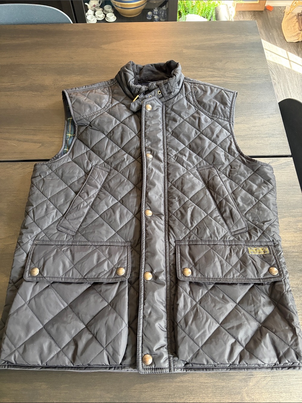 Polo Ralph Lauren Iconic Quilted Utility Vest Black Watch Plaid Medium